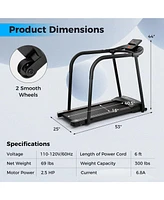 Costway 2.5 Hp Walking Treadmill with Long Handrails for Seniors Pulse Sensors Led Display