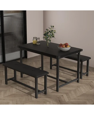 gaomon Dining Table Set for 4, Kitchen Table with 2 Upholstered Benches, 3 Piece Dining Room Table Set