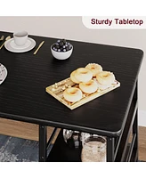 gaomon 3-Piece Wooden Dining Table Set w/ Storage Shelves Kitchen Breakfast Nook with Stools Dining Set for 2 Bar Stools Pu Upholstery Seat with Backr