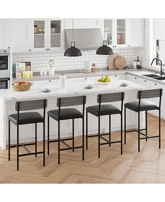 gaomon Bar Stools Set of 4, Upholstered Counter Height Bar Stools with Backrest and Footrest, Kitchen Barstools for Island, Counter Bar, Easy Assembly