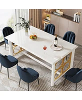 Tribesigns 63” Dining Table for 4-6 People, Modern Kitchen Table with Gold Metal & Glossy Surface, Rectangular Dinner Table for Kitchen, Dining