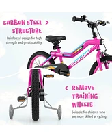 Costway 16" Led Lighted Kids Bike with Adjustable Seat Coaster Brake Training Wheels