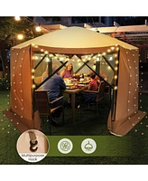 Costway 11.5 X 11.5 Ft Pop-up Gazebo Tent with Mesh Netting Walls 2 Removable Privacy Wind Cloths