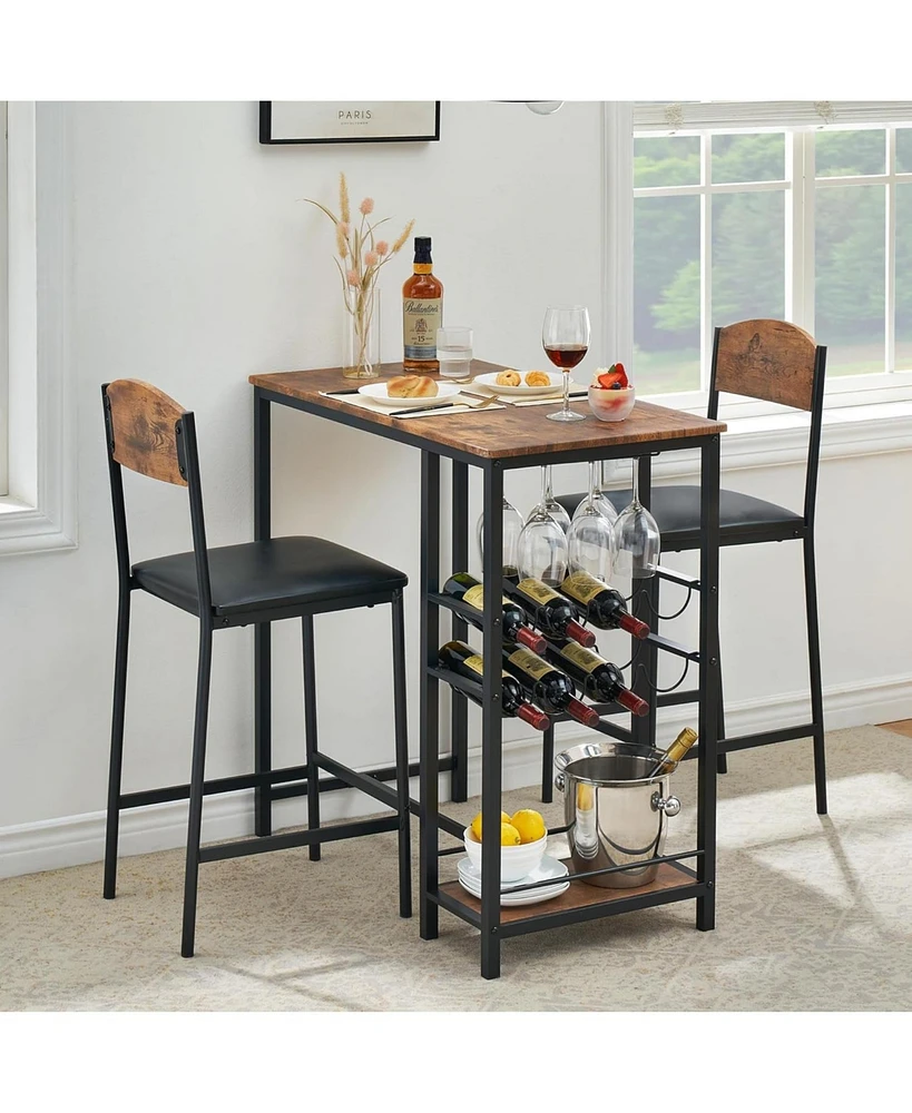 gaomon 3 Pieces Bar Table Set, Bar Counter Table with 2 Footrest Chairs, Modern Pub Dining Table Set with Storage Shelf