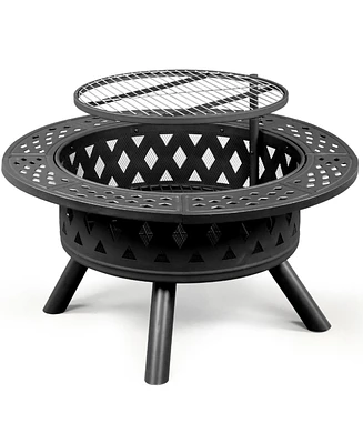 Slickblue Metal Fire Pit with Grates for Cooking and Backyard Entertaining