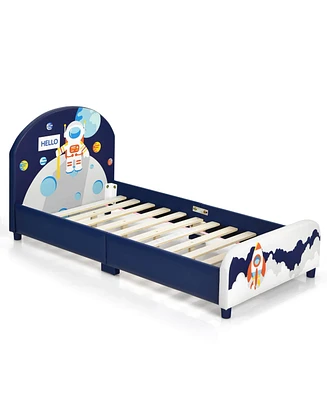 Kids Upholstered Platform Bed with Headboard and Footboard Design