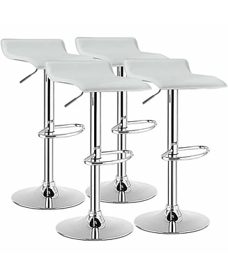 Gymax Set of 4 Swivel Bar Stool Pu Leather Adjustable Kitchen Counter Bar Chair White