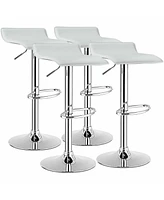 Gymax Set of 4 Swivel Bar Stool Pu Leather Adjustable Kitchen Counter Bar Chair White