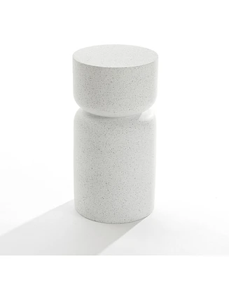 LuxenHome White with Gray Flecks Pillar Round MgO Side Table, Indoors and Outdoors