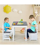 Gouun 4 Pieces Kids Wooden Activity Table and Chairs Set with Storage Bench and Study Desk