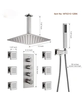 Boyel Living Brushed Nickel Celling Mount Thermostatic Rain Shower System with Handheld and Wall Body Jets 3 Functions Faucet