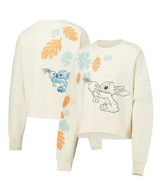 Freeze Max Women's Cream Lilo and Stitch Hold on Tight Loose Fit Cropped Pullover Sweatshirt