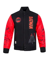 Freeze Max Men's Black/Red Batman Comics Signal Full-Zip Varsity Jacket