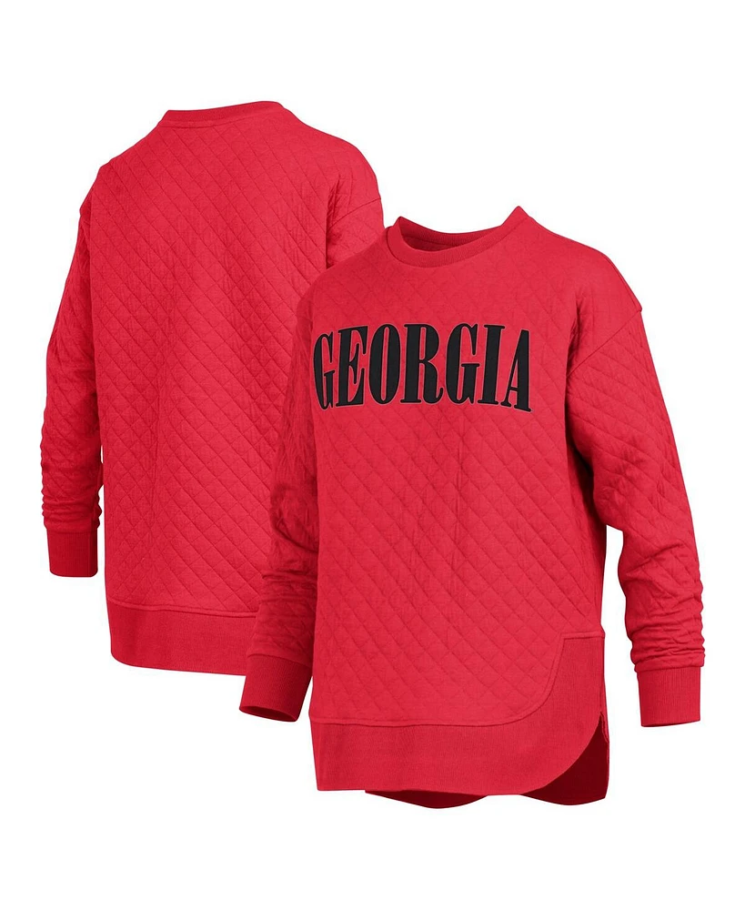 Pressbox Women's Red Georgia Bulldogs Quilted Long Sleeve Pullover Sweatshirt