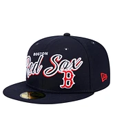 New Era Men's Navy Boston Red Sox Script Sided 59FIFTY Fitted Hat