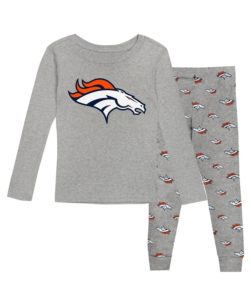 Outerstuff Big Boys and Girls Denver Broncos Long Sleeve T-Shirt and Pants Sleep Set