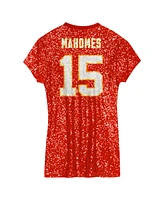 Outerstuff Big Girls Patrick Mahomes Red Kansas City Chiefs Sequin Player Name Number V-Neck Dress