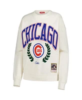 Mitchell & Ness Women's Cream Chicago Cubs Cooperstown Collection Laurel Pullover Sweatshirt