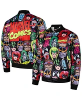 Chalk Line Men's Black Marvel Villains Heads Fanimation Satin Full-Snap Jacket