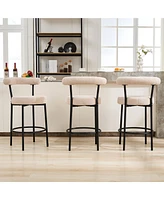 Dyhome Bar Stools Set of 3, 28 Inches Modern Counter Height with Curved Back Metal Legs, Upholstered Tall Barstools for Kitchen Island, Caf