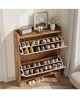 gaomon Shoe Storage Cabinet with 2 Flip Drawers, Narrow Shoe Cabinet for Entryway, Freestanding Hidden Slim Shoe Organizer Cabinet with Hooks for Foye