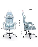 Dyhome Cute Gaming Chair with Cat Paw Lumbar Cushion and Ears, Ergonomic Computer Chair,Reclining Pc Game for Girl