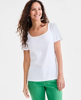 Style & Co Petite Cotton Square-Neck Short-Sleeve T-Shirt, Exclusively at Macy's