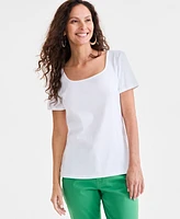 Style & Co Petite Cotton Square-Neck Short-Sleeve T-Shirt, Exclusively at Macy's