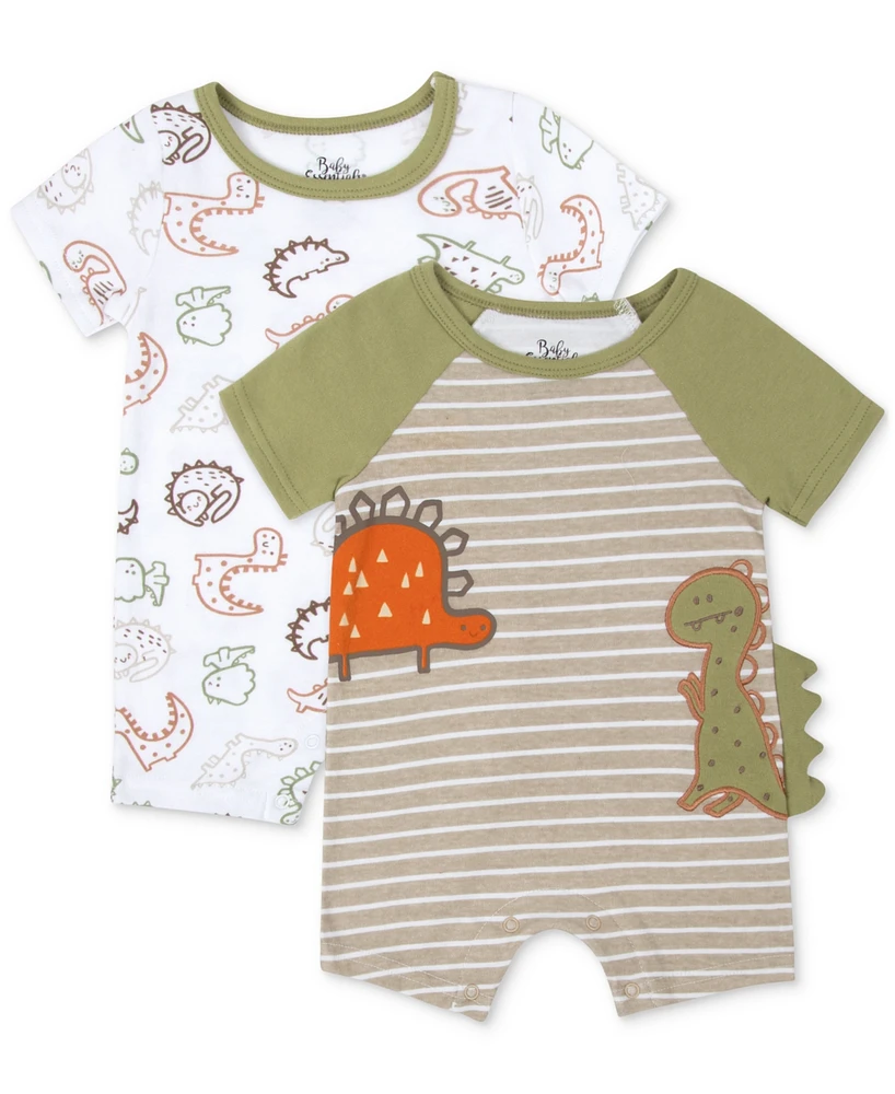 Baby Essentials Boy 2-Pc. Dinosaur Rompers Set