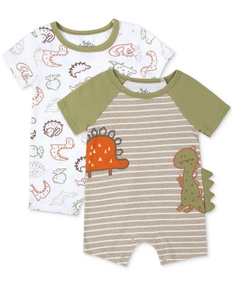 Baby Essentials Boy 2-Pc. Dinosaur Rompers Set