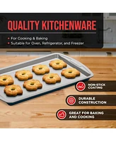 Bakken Swiss Cookie Sheet 3 Piece Set – Non-Stick, Stackable Baking Pans, Gray marble Deluxe Ceramic Coating Dishwasher Safe