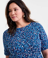 Style & Co Plus Printed Elbow-Sleeve Tee, Exclusively at Macy's