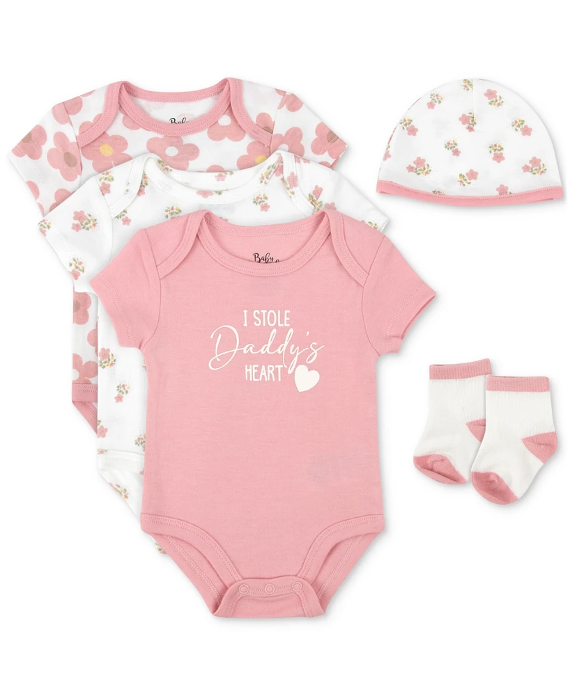 Baby Essentials Baby Girls 5-Pc. Daddy's Heart Bodysuits, Hat, & Socks Set