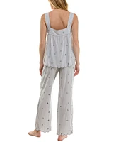 Roudelain Women's Embroidered Striped Pajama Set