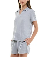 Roudelain Women's Ribbed Short-Sleeve Henley Pajama Set