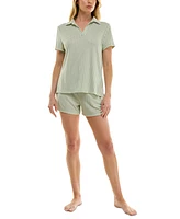 Roudelain Women's Short-Sleeve Gingham Henley Pajama Set