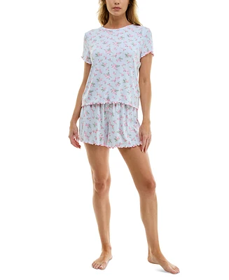 Roudelain Women's Printed Pointelle Short Pajama Set