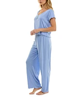 Roudelain Women's Lettuce-Hem Pointelle Pajama Set
