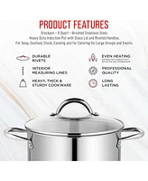 Bakken-Swiss Deluxe Stainless Steel Stockpot w/ Tempered Glass See-Through Lid - Simmering Delicious Soups Stews & Induction Cooking