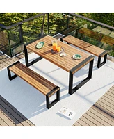 Slickblue 3-pieces Outdoor Dining Table With 2 Benches For Outdoor & Indoor