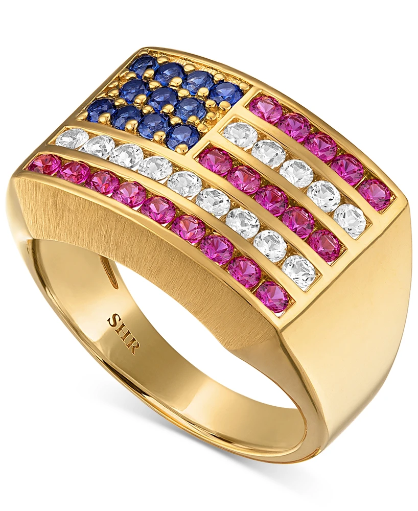 Men's Multi Lab Grown Gemstone Flag Ring (1-3/4 ct. t.w.) in 14k Gold-Plated Sterling Silver