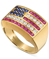 Men's Multi Lab Grown Gemstone Flag Ring (1-3/4 ct. t.w.) in 14k Gold-Plated Sterling Silver