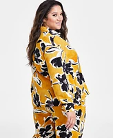 Nina Parker Plus Floral-Print Relaxed-Fit Blouse