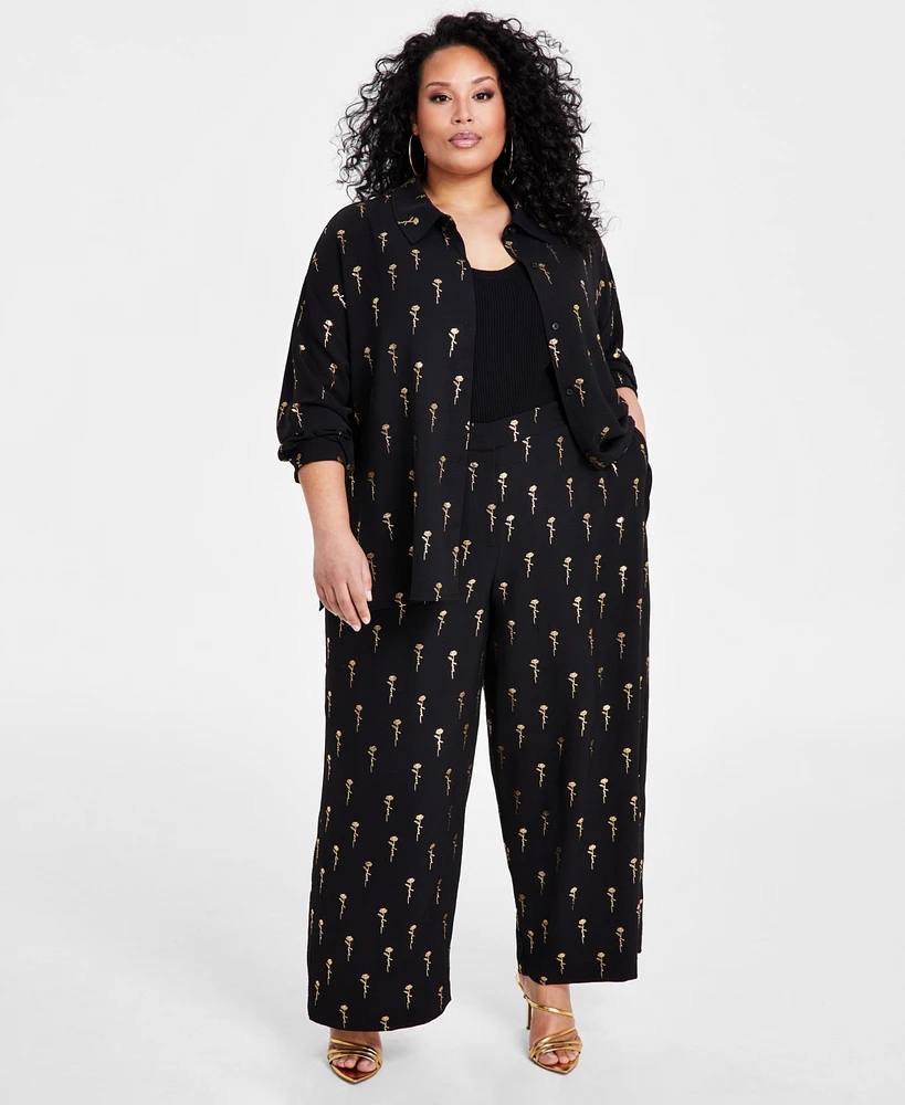 Nina Parker Plus Metallic Script-Print Pants