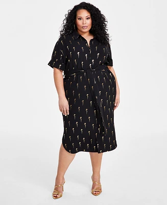 Nina Parker Plus Metallic Love-Print Belted Dress