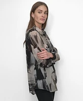 Dkny Women's Button-Front Printed Chiffon Blouse