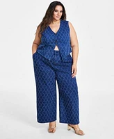 Nina Parker Diamond Texture Denim Vest Diamond Texture Pull On Jeans