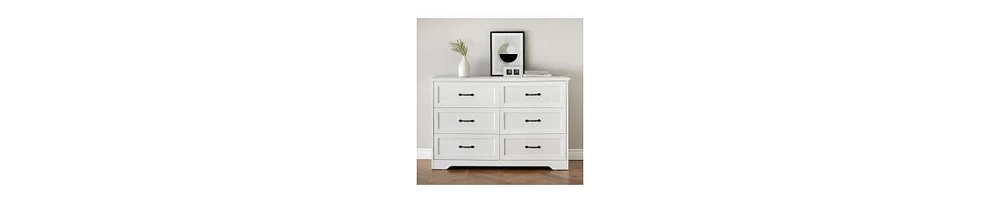 gaomon Dresser For Bedroom With 6 Drawers, Wood Drawer Chest Of Drawers Closet, Living Room, Hallway, Nursery, Kids