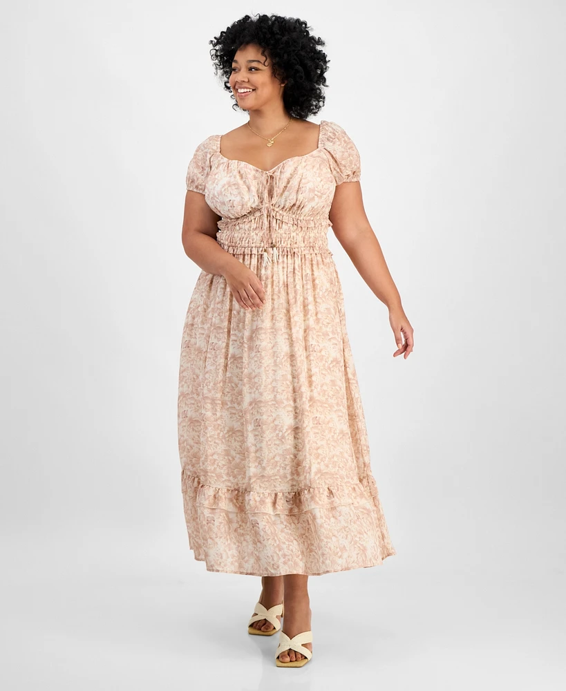 And Now This Trendy Plus Puff-Sleeve Floral Maxi Dress, Exclusively at Macy's