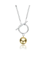 Sterling Silver Two-Tone with White Gold Plated Chain and 14K Gold Plated Sphere Pendant Modern Toggle Necklace